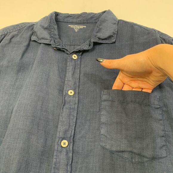 Monoprix Homme Shirt Mens XL Extra Large Navy Linen Regular Fit Long Sleeve - Picture 5 of 8